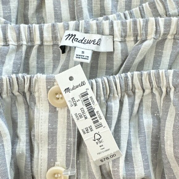 Madewell Flutter-Sleeve Button-Front Crop Top Stripe Hemp Cotton NWT NEW S - Picture 8 of 8